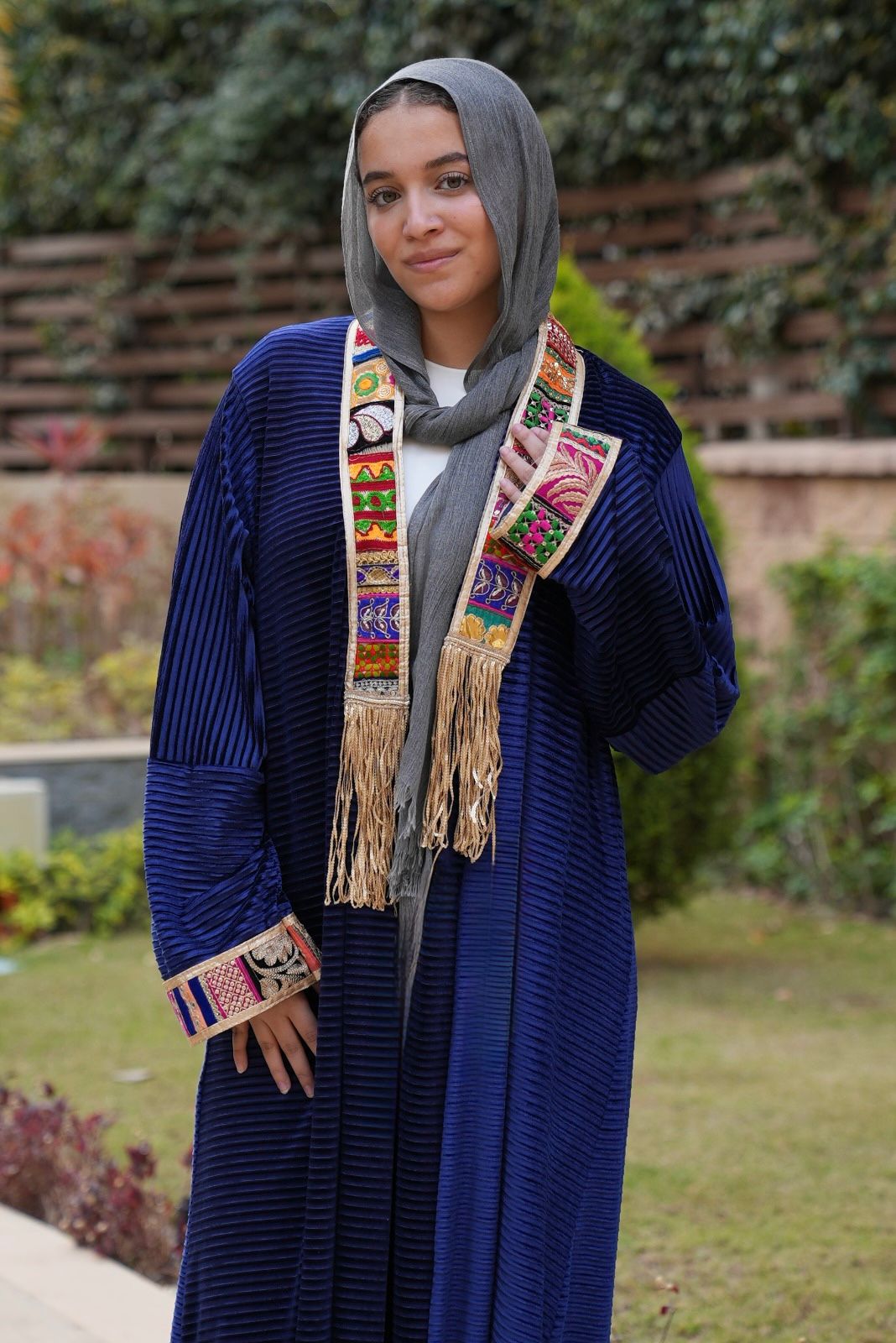 Royal blue plisse' velvet kaftan