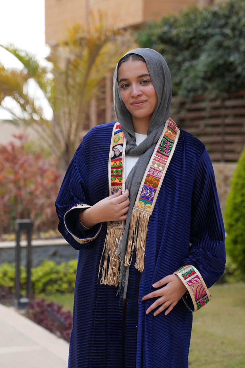 Royal blue plisse' velvet kaftan